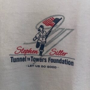 Gildan White Tunnel to Towers Foundation Graphic Tee with Red & Blue Print
